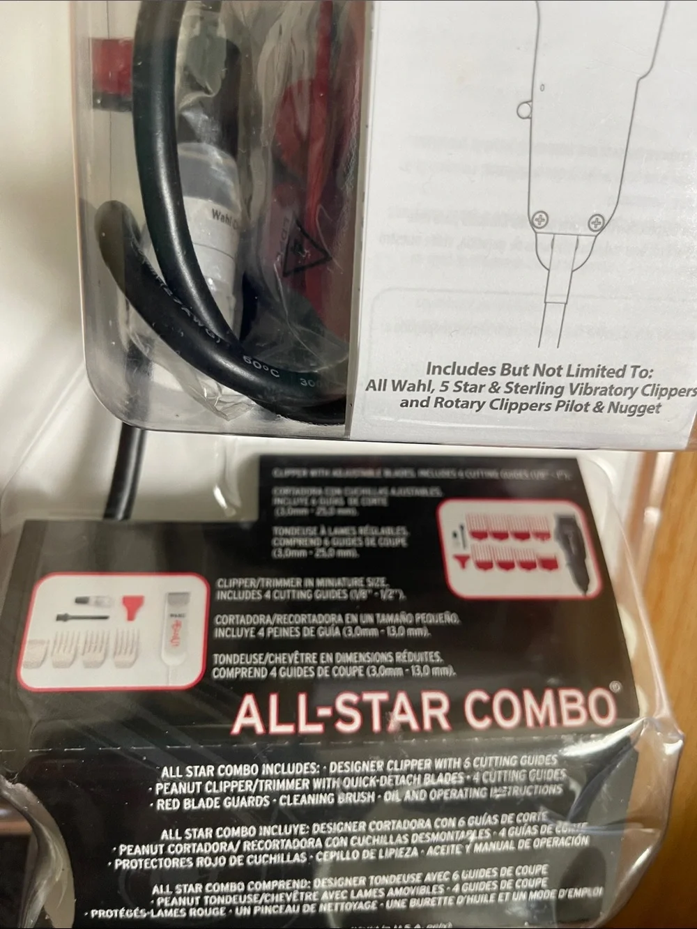 WAHL ALL STAR COMBO Black Designer Clipper & White Peanut Trimmer with Red Combs